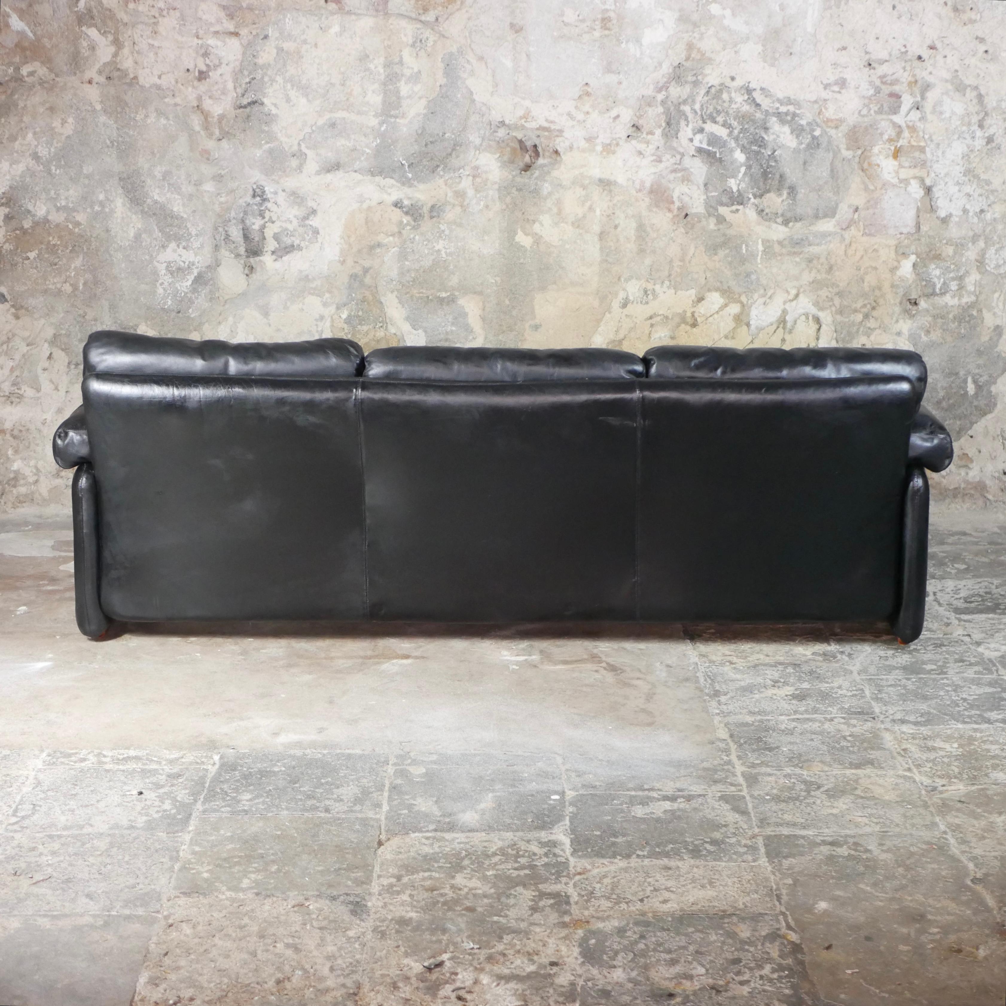 Black leather Coronado sofa, by Afra & Tobia Scarpa, C&B Italia, 1960s 9
