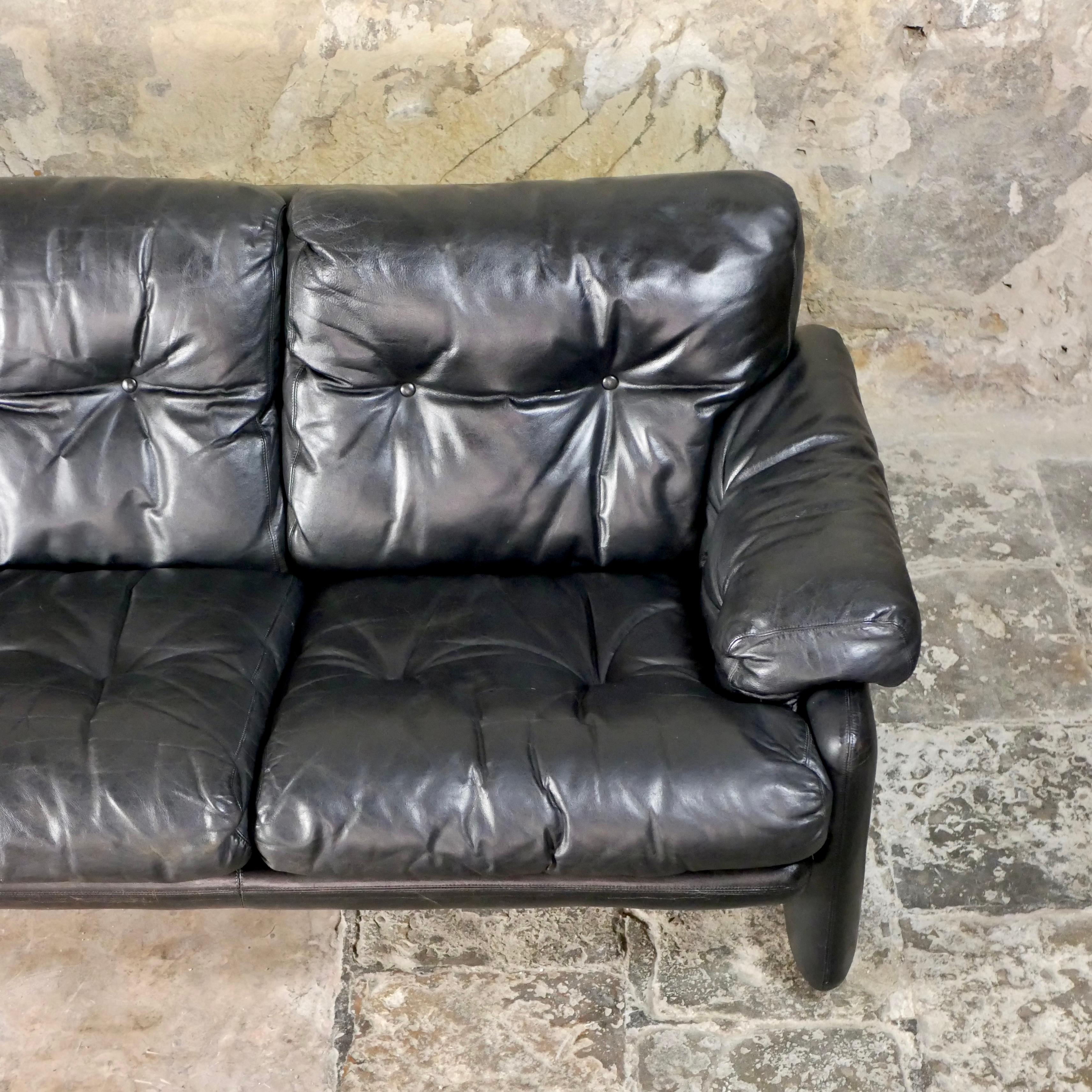 Mid-20th Century Black leather Coronado sofa, by Afra & Tobia Scarpa, C&B Italia, 1960s For Sale