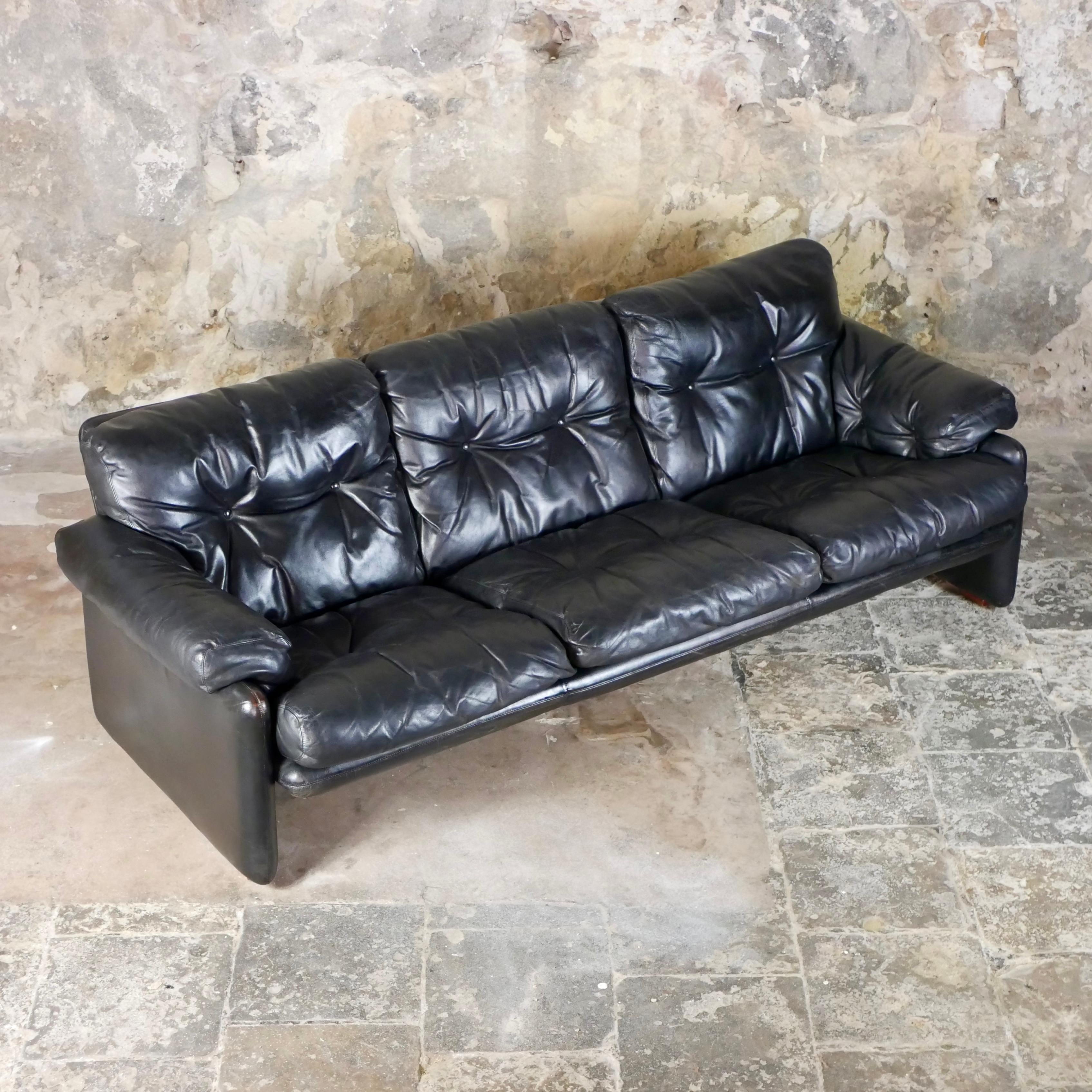 Black leather Coronado sofa, by Afra & Tobia Scarpa, C&B Italia, 1960s 2