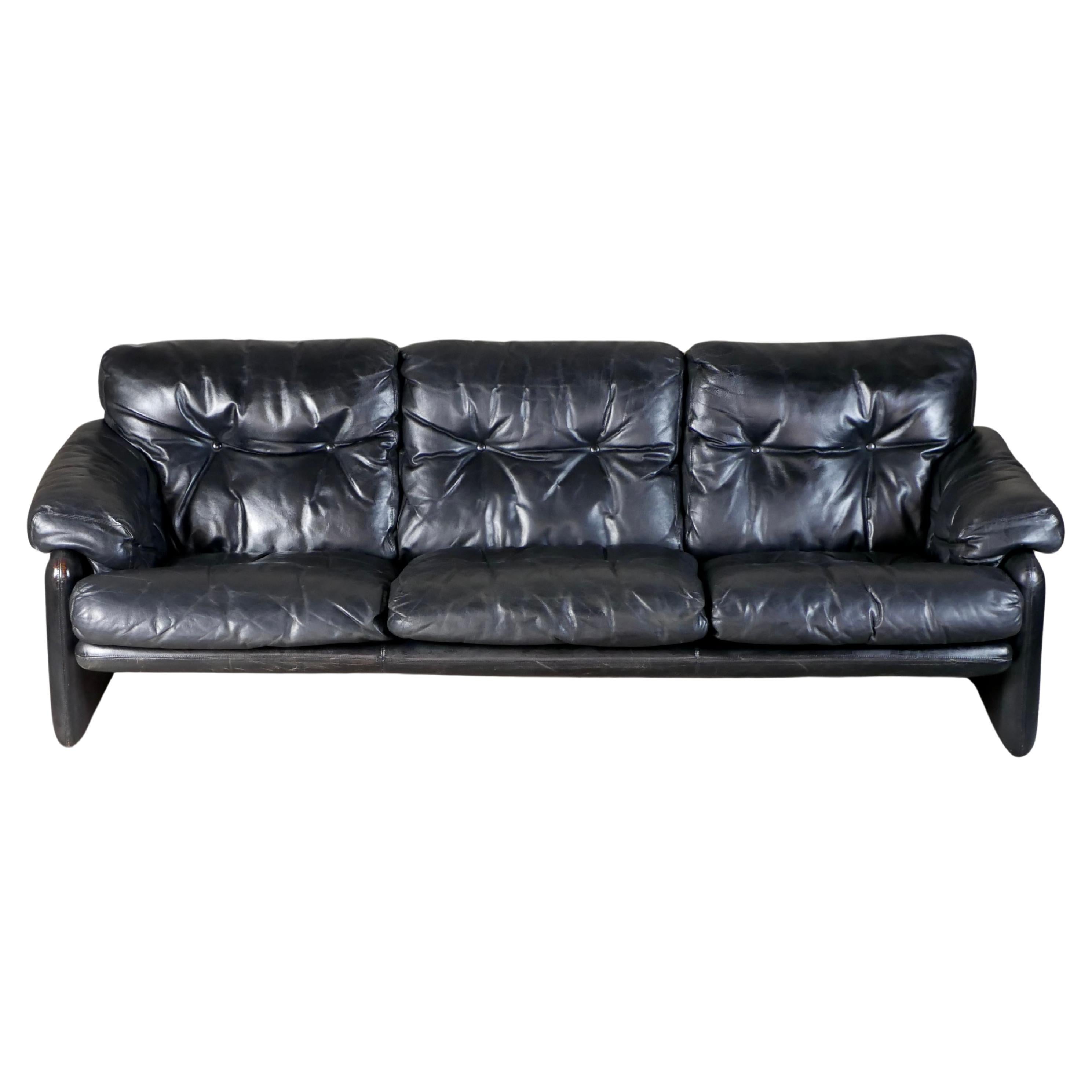Black leather Coronado sofa, by Afra & Tobia Scarpa, C&B Italia, 1960s For Sale