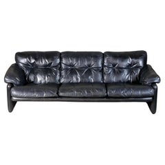 Vintage Black leather Coronado sofa, by Afra & Tobia Scarpa, C&B Italia, 1960s