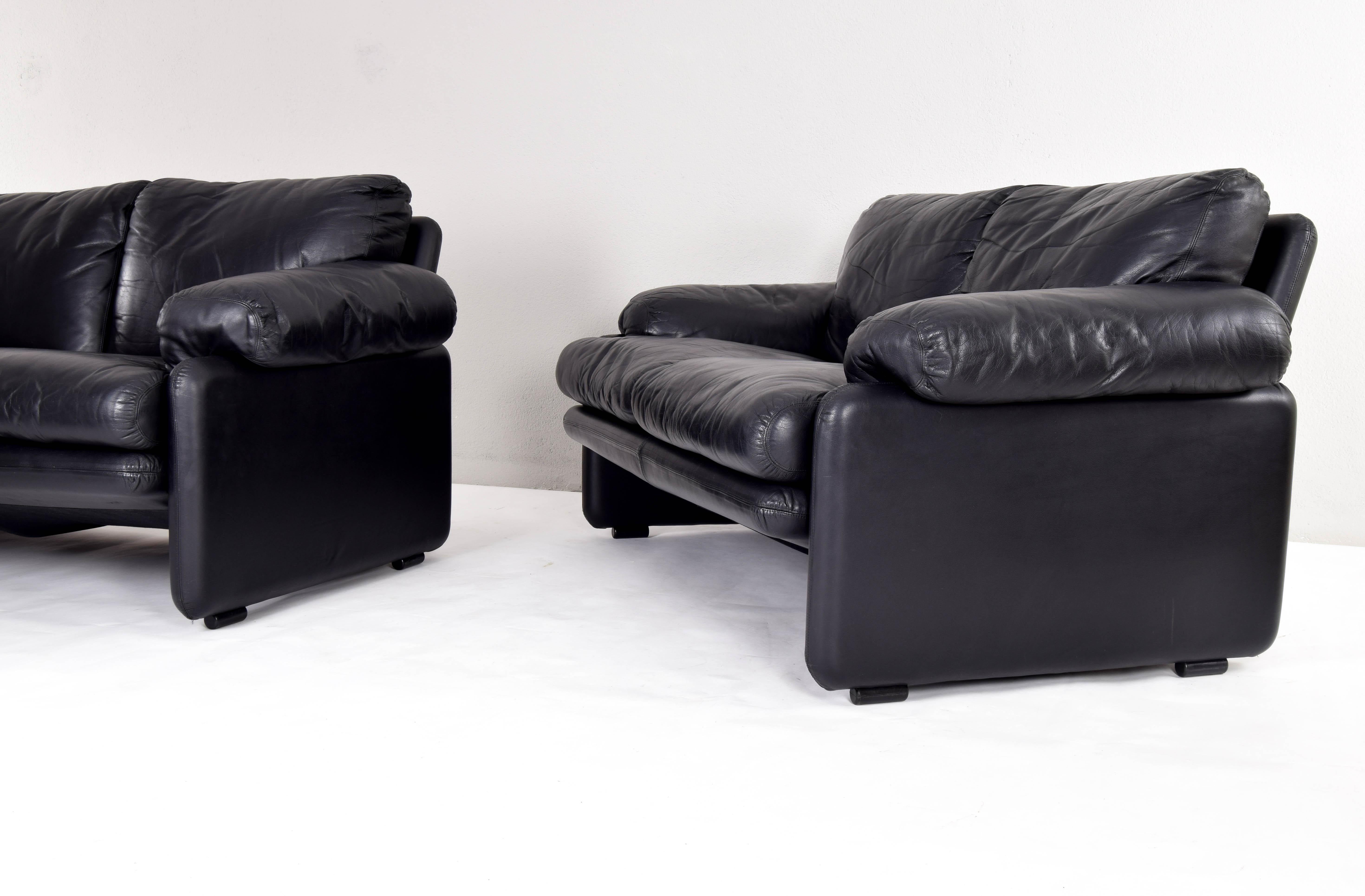 20th Century Black Leather Coronado Sofa by Tobia & Scarpa for B&B, Italy, 1970s