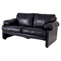 Vintage Black Leather Coronado Sofa by Tobia 
Scarpa for B&B, Italy, 1970s