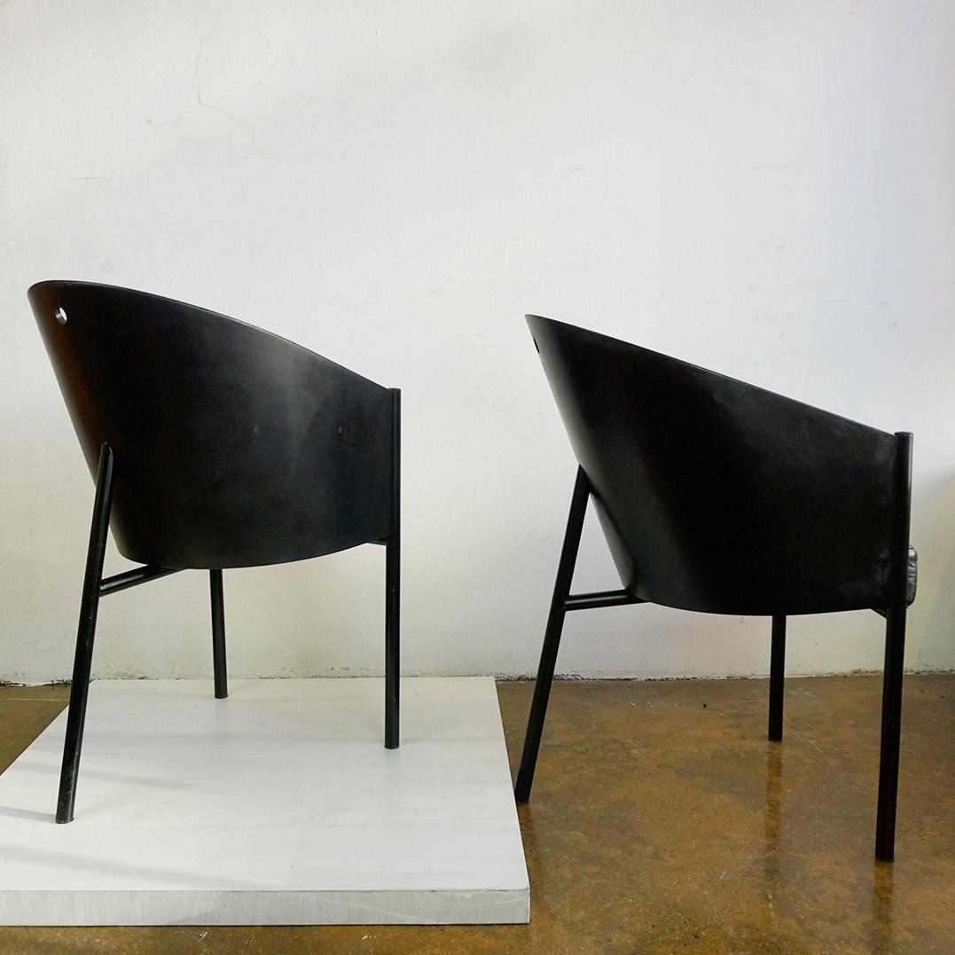 Black Leather Costes Chairs by Philippe Starck For Sale 2
