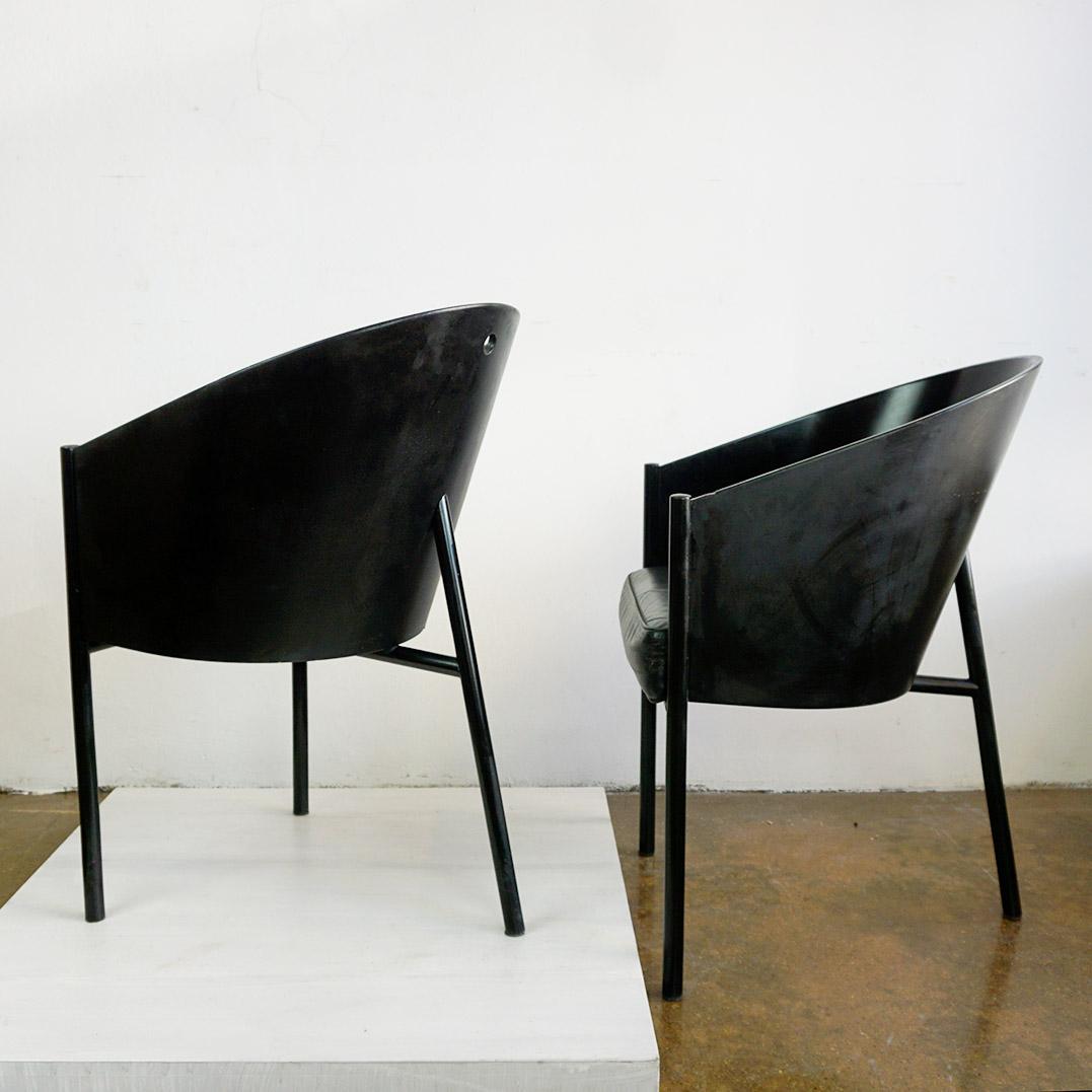 Black Leather Costes Chairs by Philippe Starck For Sale 3