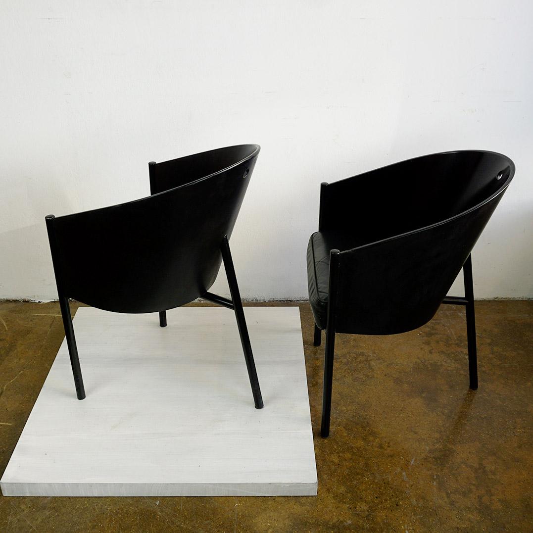 Black Leather Costes Chairs by Philippe Starck For Sale 4