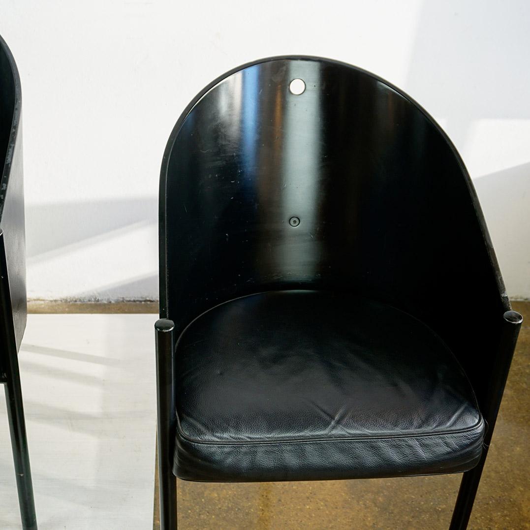 Late 20th Century Black Leather Costes Chairs by Philippe Starck For Sale