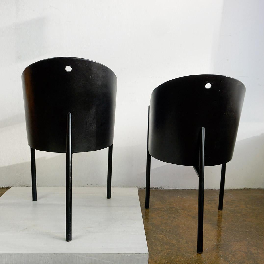 Metal Black Leather Costes Chairs by Philippe Starck For Sale