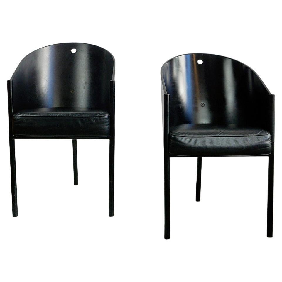 Black Leather Costes Chairs by Philippe Starck