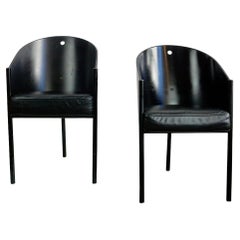 Black Leather Costes Chairs by Philippe Starck