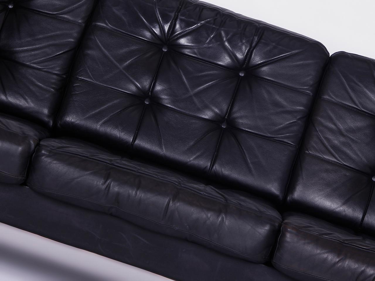 Leather Black leather couch and 2 armchairs  Germany 1960s  For Sale