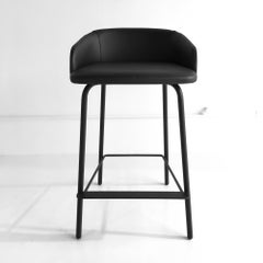 En stock à Los Angeles, tabouret de comptoir en cuir noir par Marco Zito