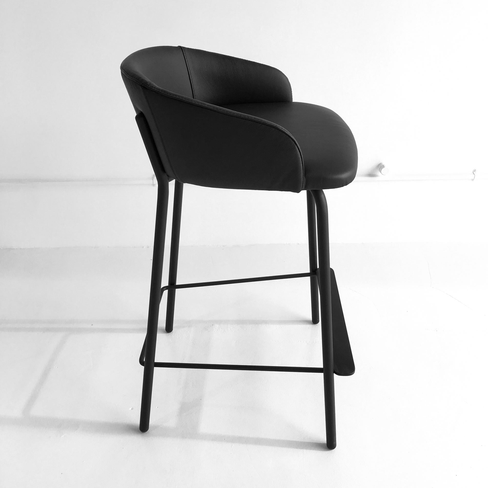 Modern In Stock in Los Angeles, Black Leather Counter Stool by Marco Zito