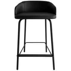 In Stock in Los Angeles, Black Leather Counter Stool by Marco Zito