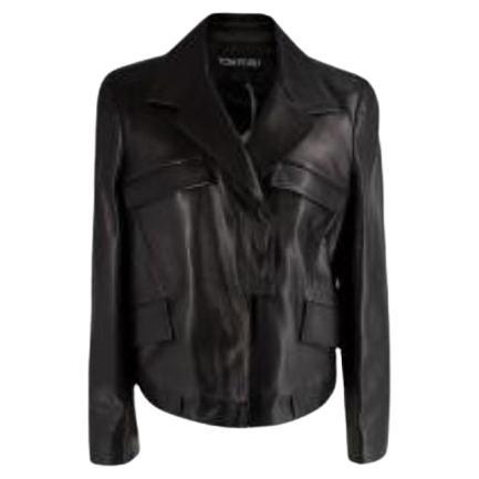 Black Leather Cropped Blazer For Sale