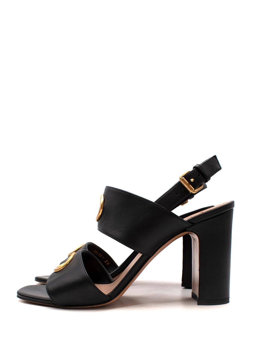 Black Leather Cut-Out Block Heeled Sandals In Excellent Condition For Sale In London, GB