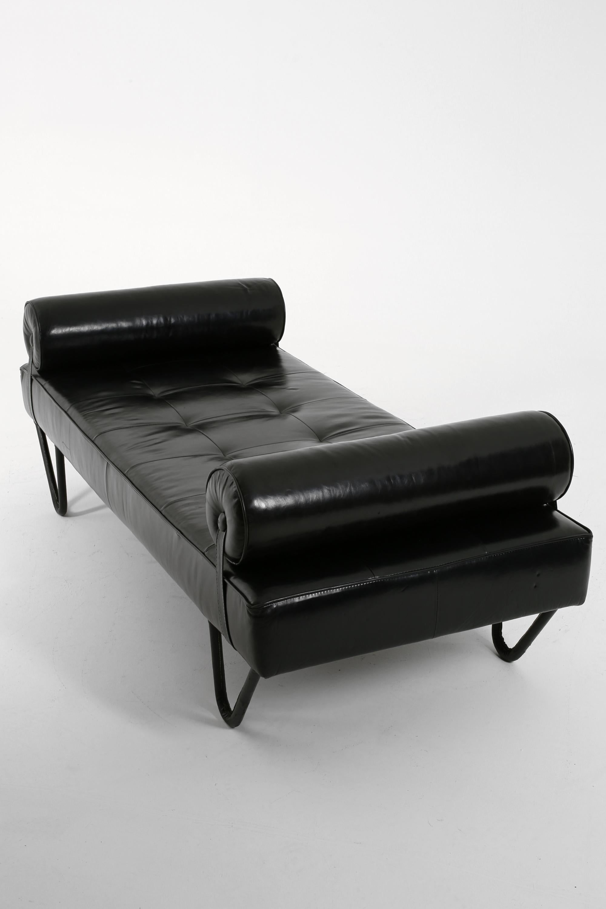 Mid-Century Modern Black Leather Daybed by Jacques Adnet