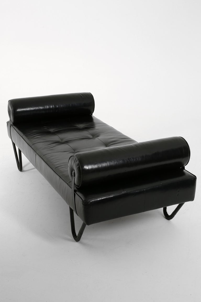 Mid-Century Modern Black Leather Daybed by Jacques Adnet For Sale