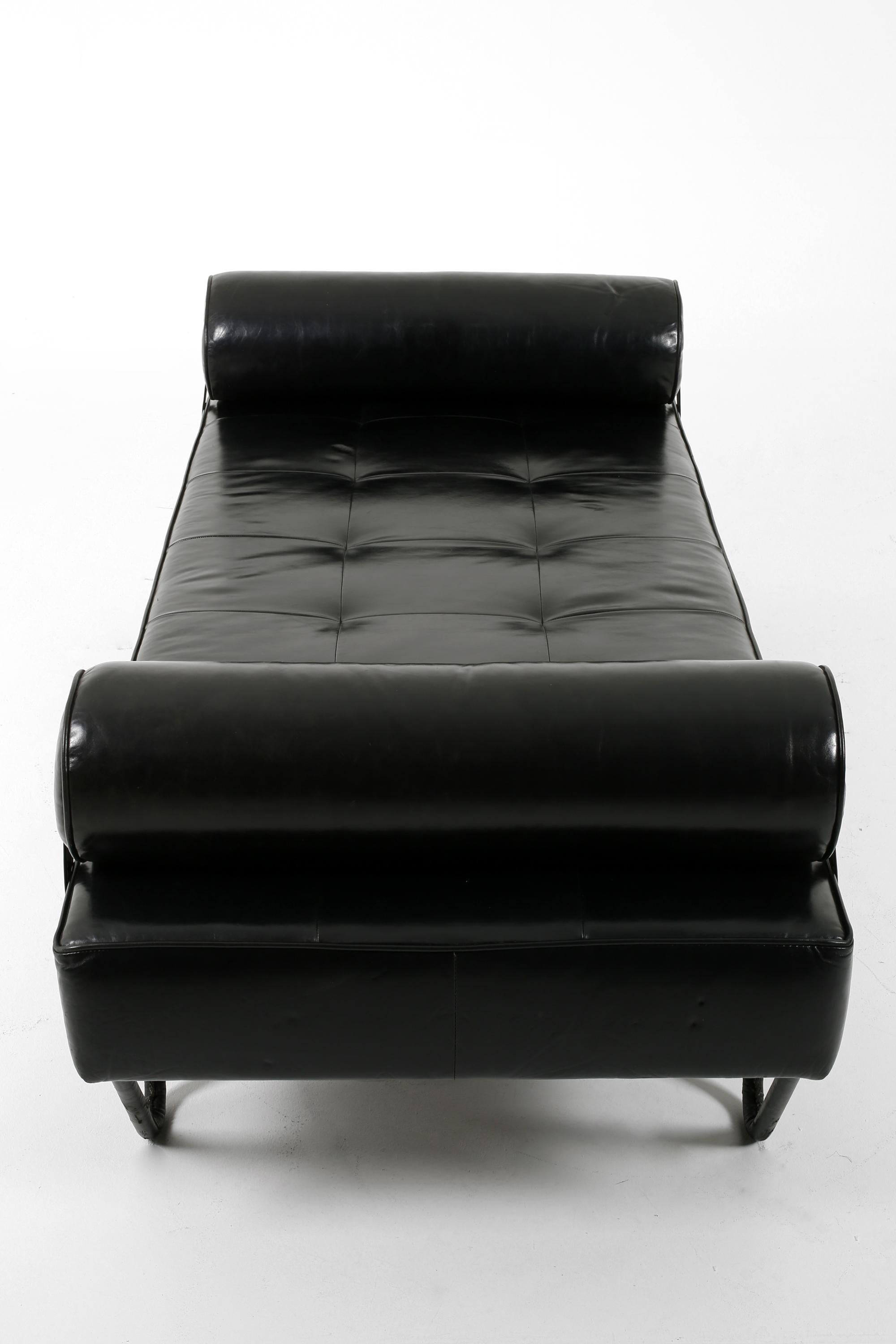 French Black Leather Daybed by Jacques Adnet