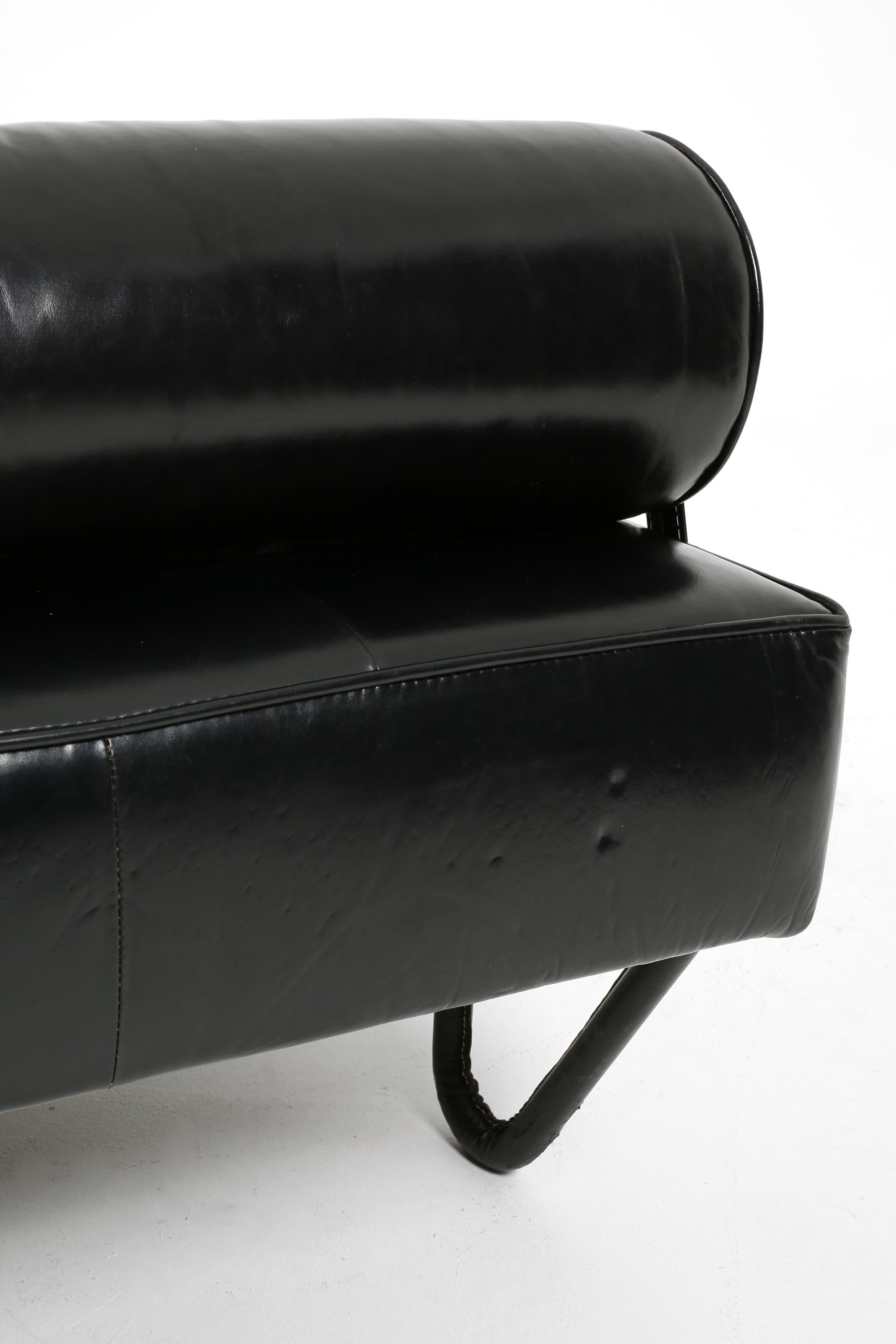 Steel Black Leather Daybed by Jacques Adnet