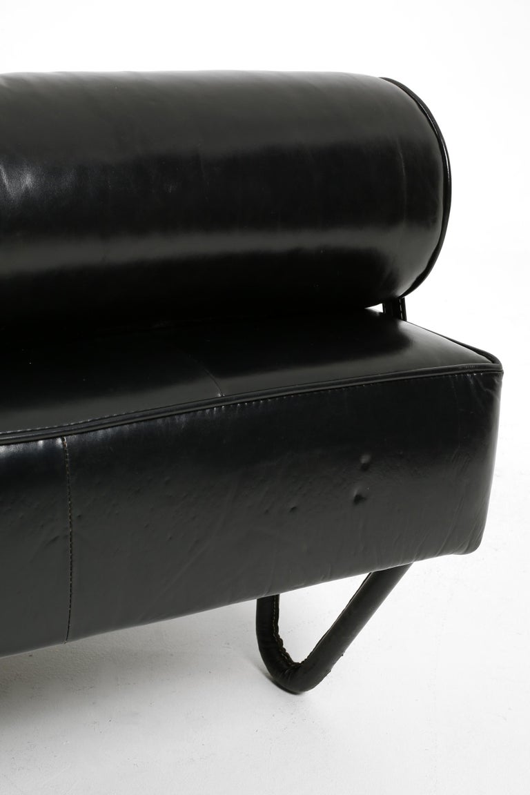 Steel Black Leather Daybed by Jacques Adnet For Sale