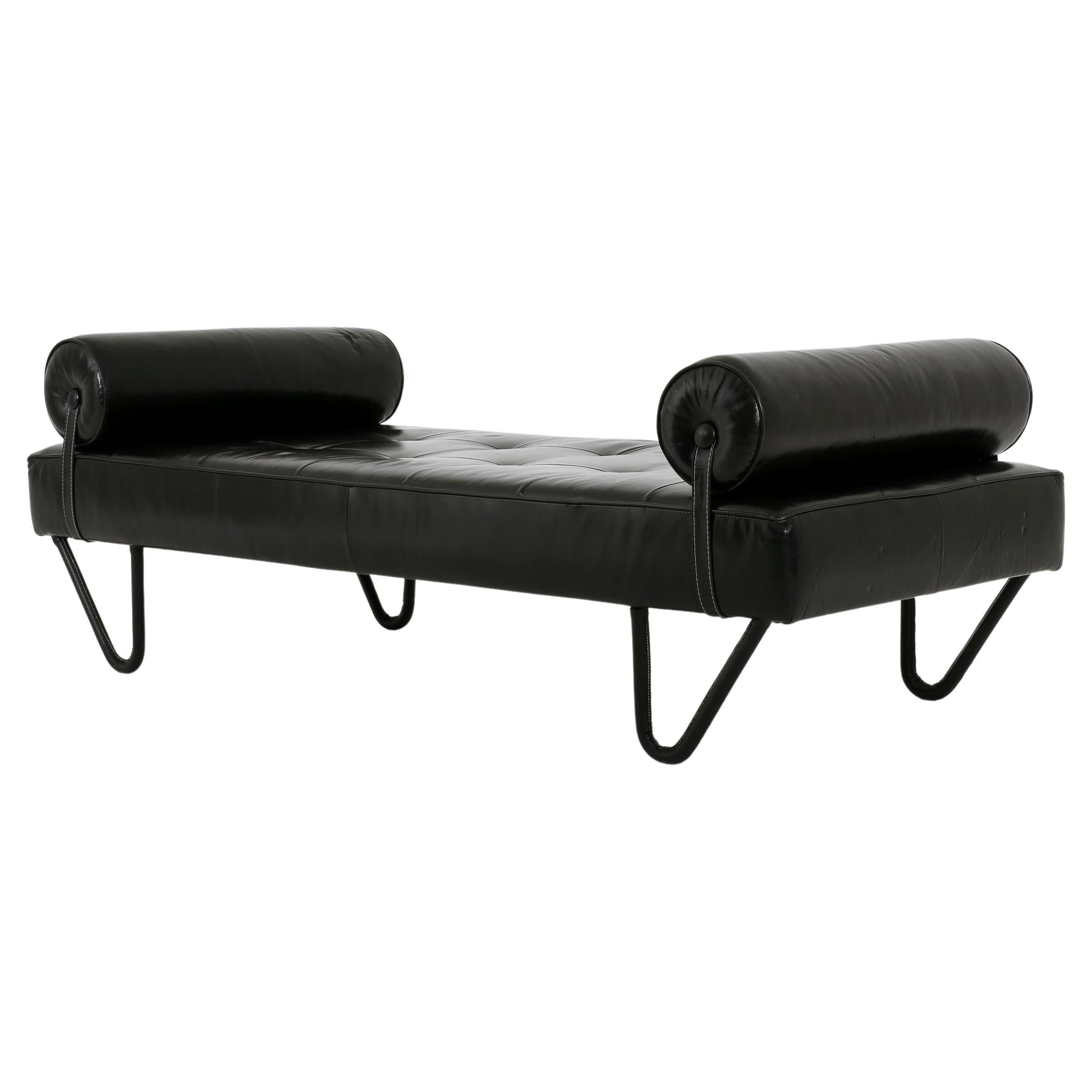 Black Leather Daybed by Jacques Adnet