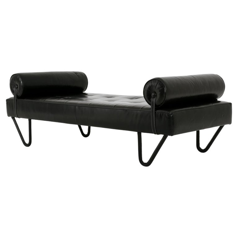 Black Leather Daybed by Jacques Adnet For Sale