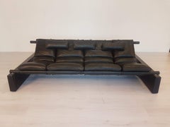 Black Leather Daybed Lounge Sofa by Vittorio Mazzucioni