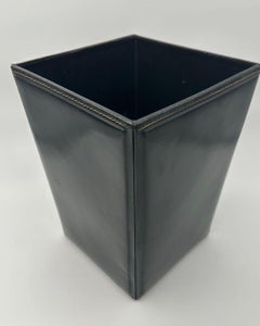 Black Leather Desk Basket with Saddle Stitching, circa 1950