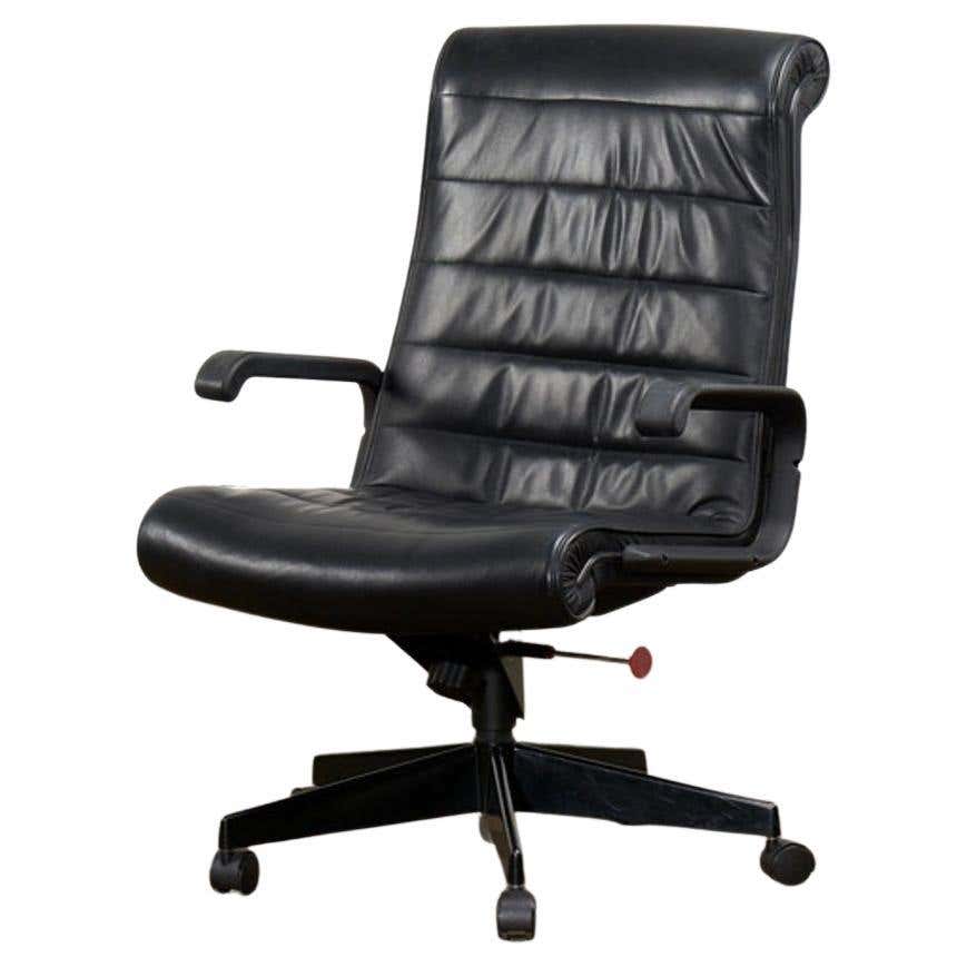 Fauteuils à bascule vintage Parker Knoll Orleans PK 1038-9 en cuir noir Fauteuils à bascule vintage Parker Knoll Orleans PK 1038-9 en cuir noir