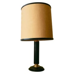 Black Leather Desk Lamp with Brass Details by Jacques Adnet, France, 1950