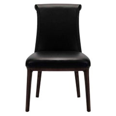 Black Leather Dining Chair with Mocha Stained Ash Wood Leg, Poltrona Frau