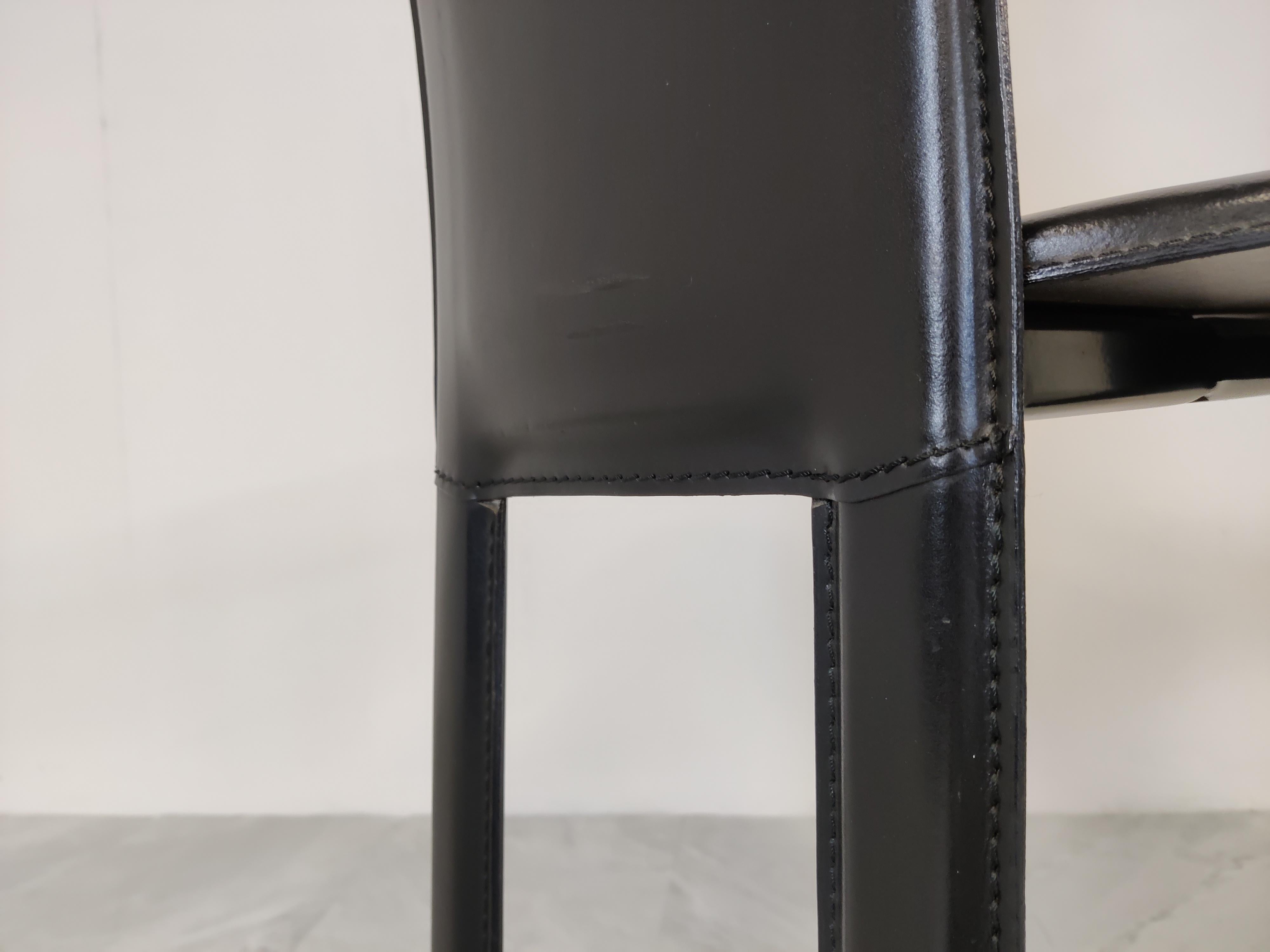 Black Leather Dining Chairs, 1980s, Set of 6 5