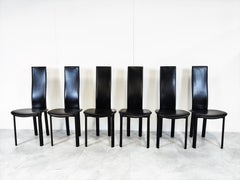 Black Leather Dining Chairs, 1980s, Set of 6