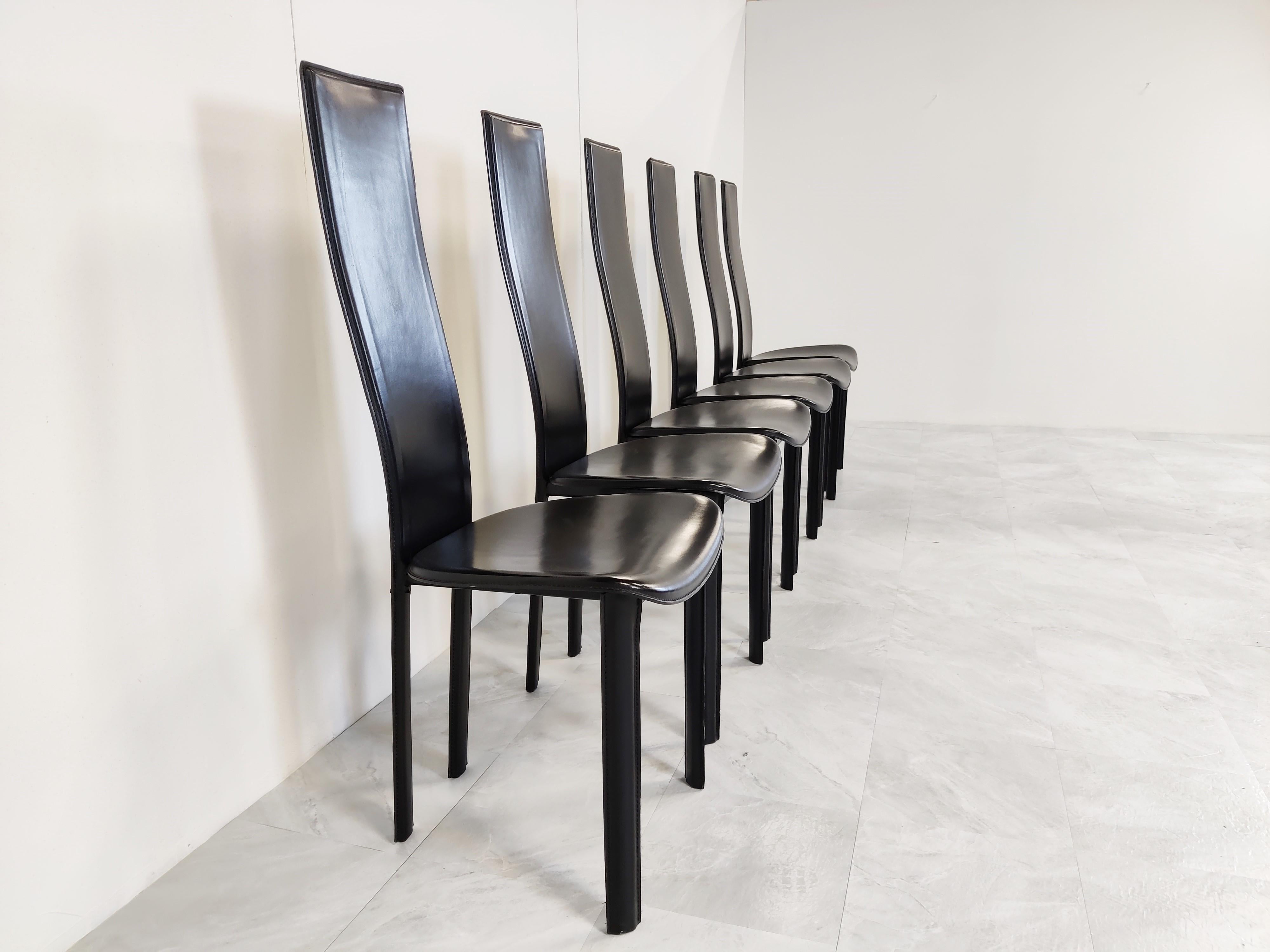 Late 20th Century Black Leather Dining Chairs, 1980s, Set of 6