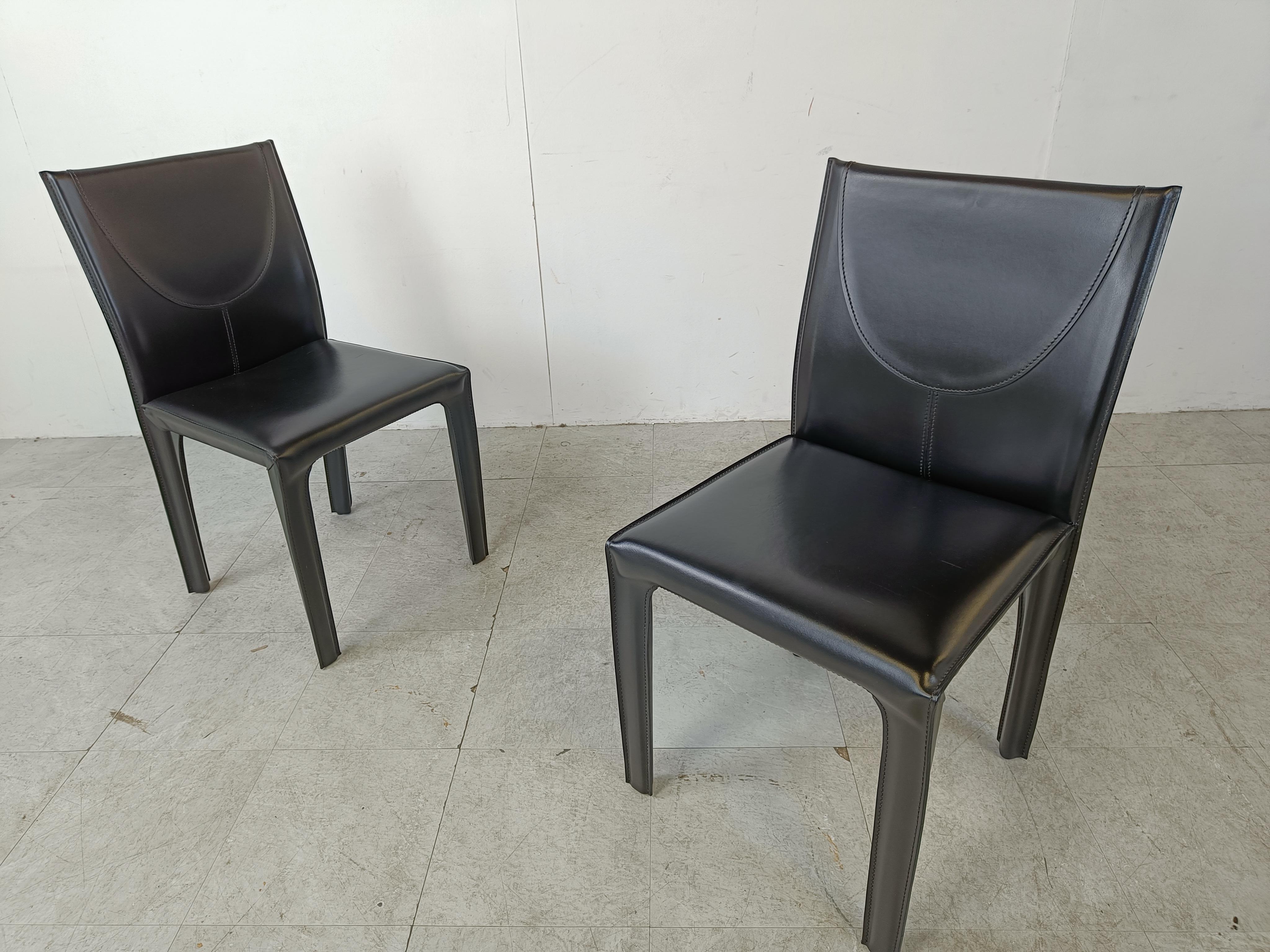 Black leather dining chairs by Arper italy, 1980s - set of 6 1