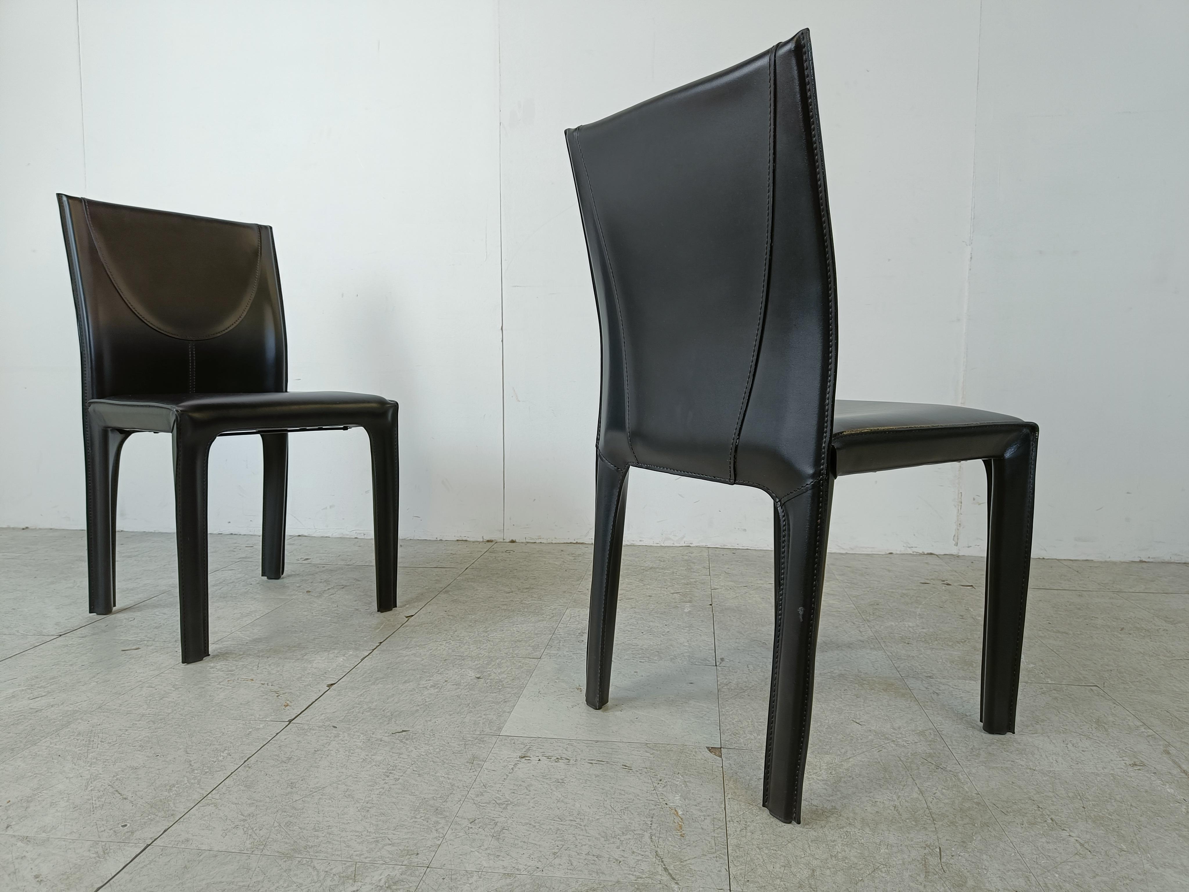 Black leather dining chairs by Arper italy, 1980s - set of 6 2