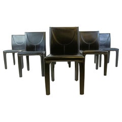 Black leather dining chairs by Arper italy, 1980s - set of 6