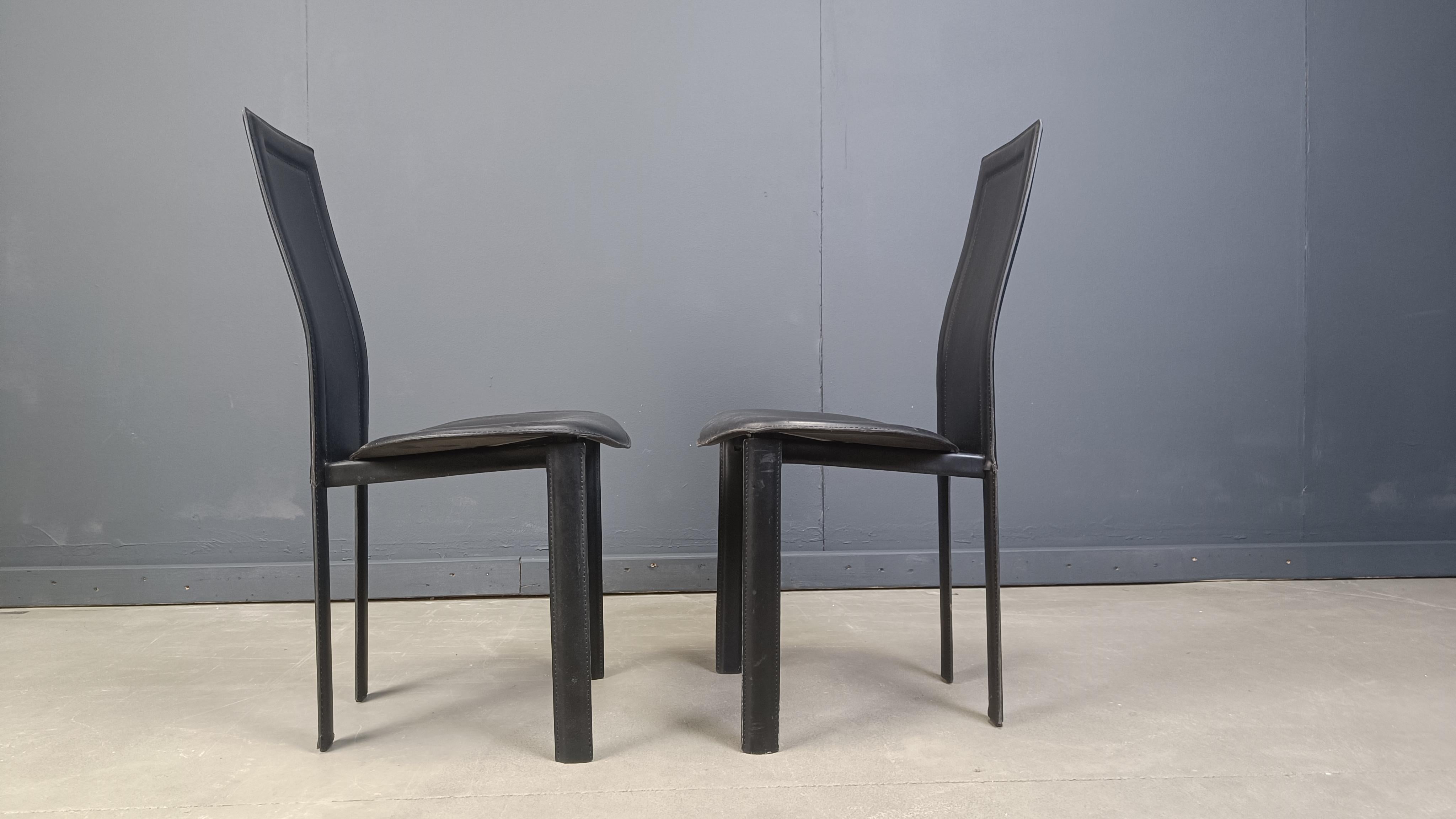 Black leather dining chairs by Cattelan Italy, 1980s - set of 5 3