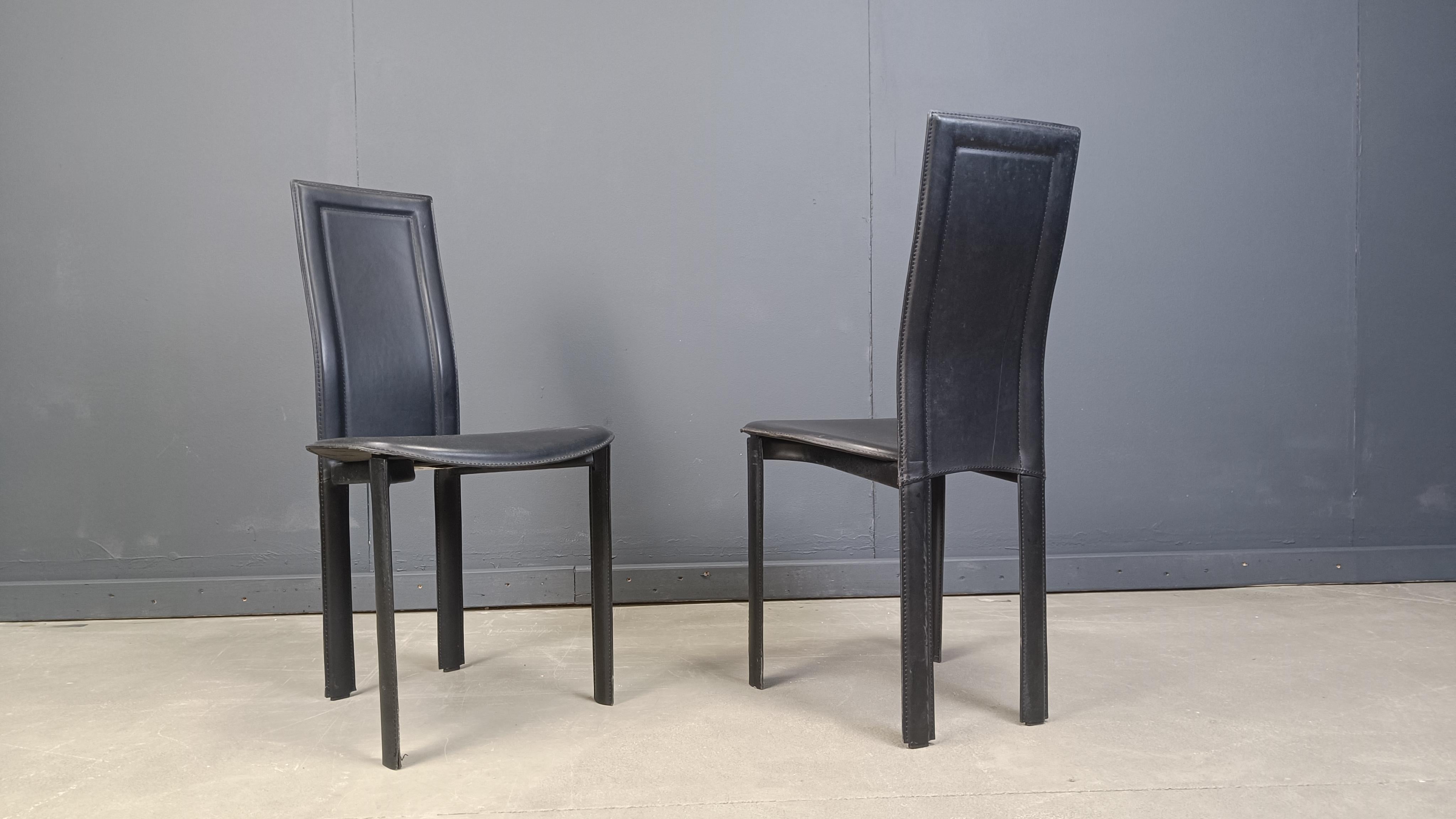 Black leather dining chairs by Cattelan Italy, 1980s - set of 5 4
