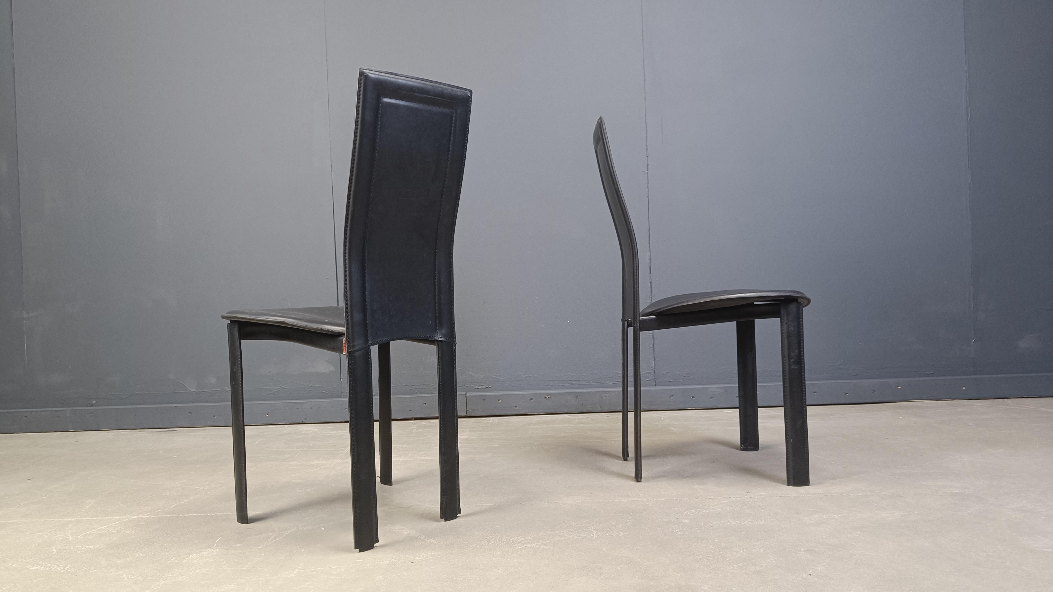Black leather dining chairs by Cattelan Italy, 1980s - set of 5 5