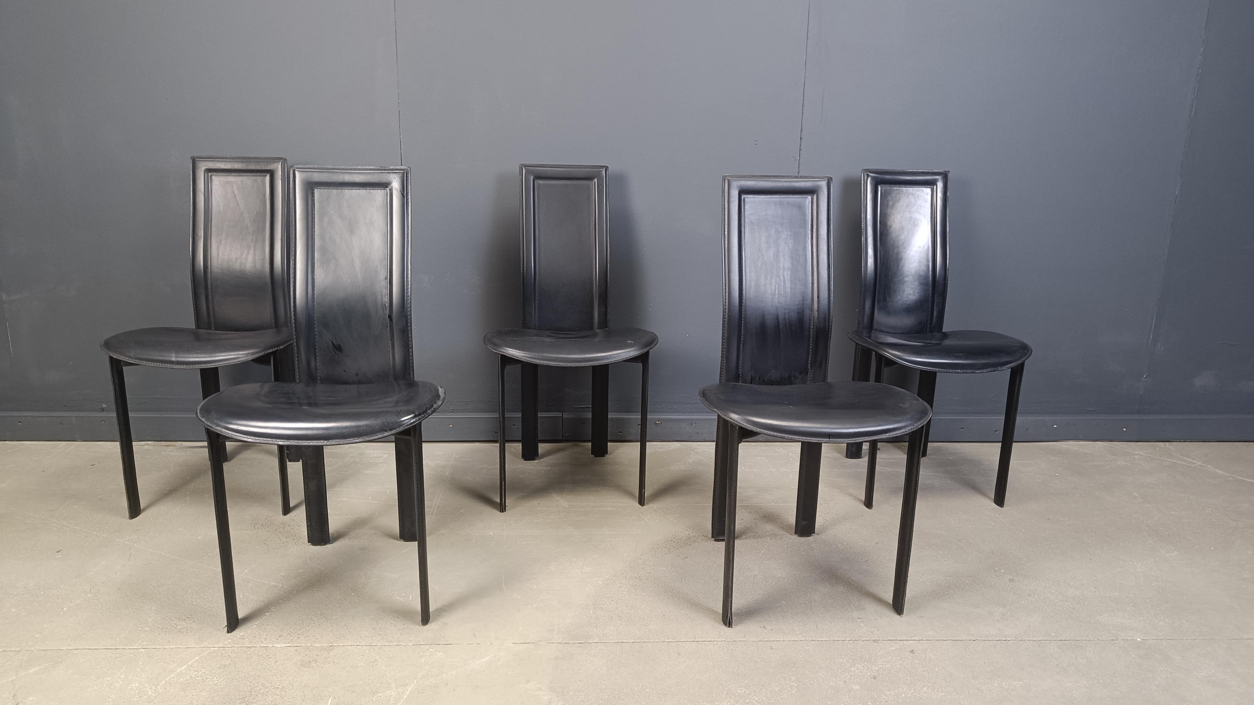 Post-Modern Black leather dining chairs by Cattelan Italy, 1980s - set of 5