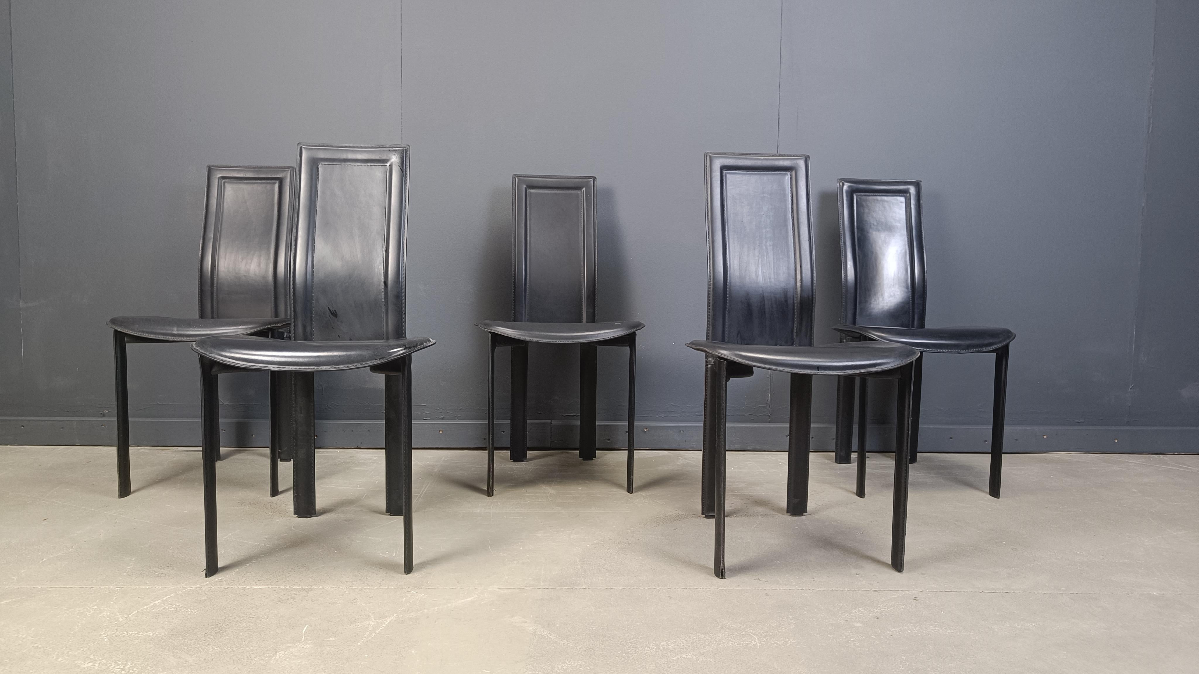 Italian Black leather dining chairs by Cattelan Italy, 1980s - set of 5