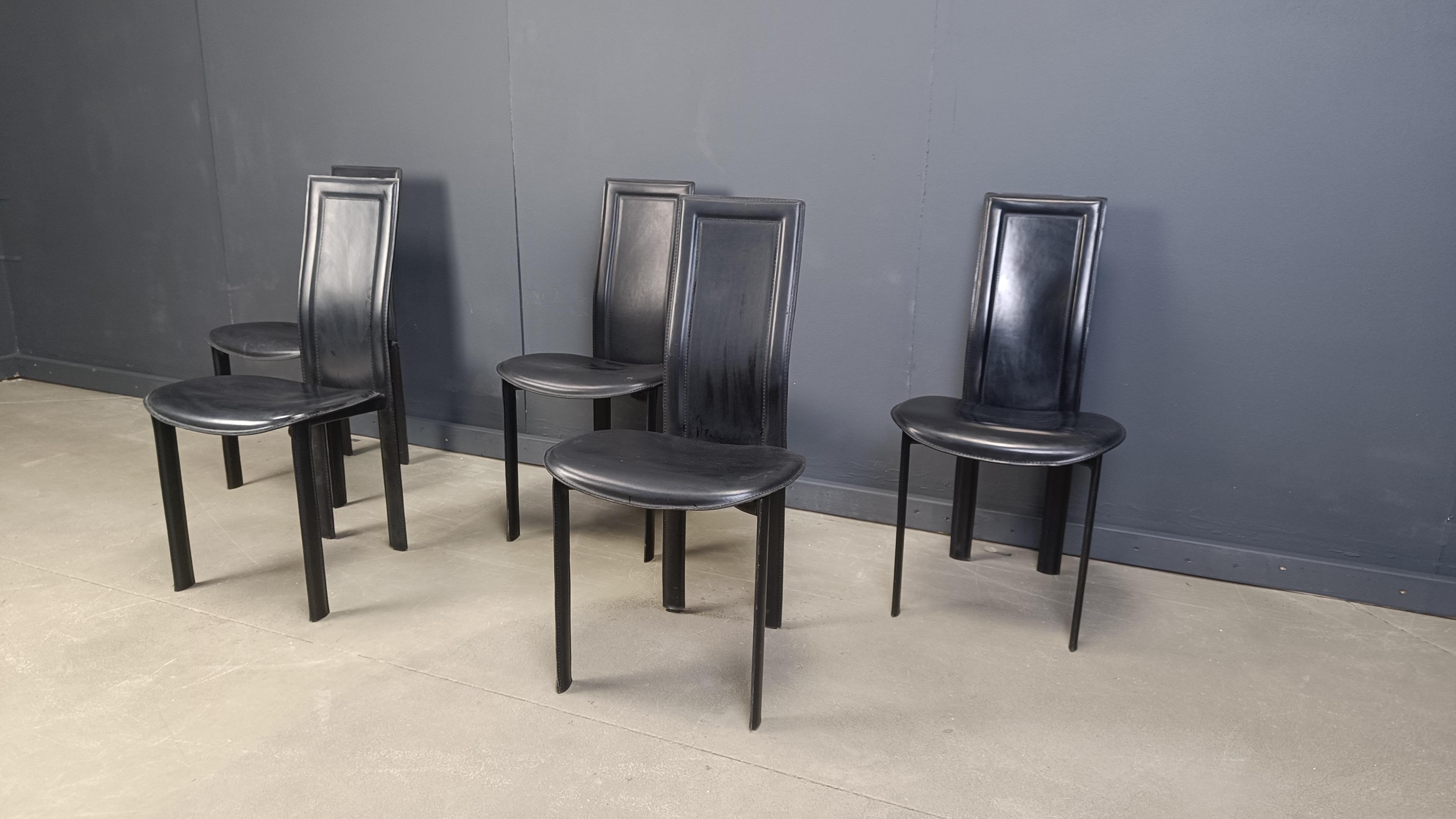 Leather Black leather dining chairs by Cattelan Italy, 1980s - set of 5