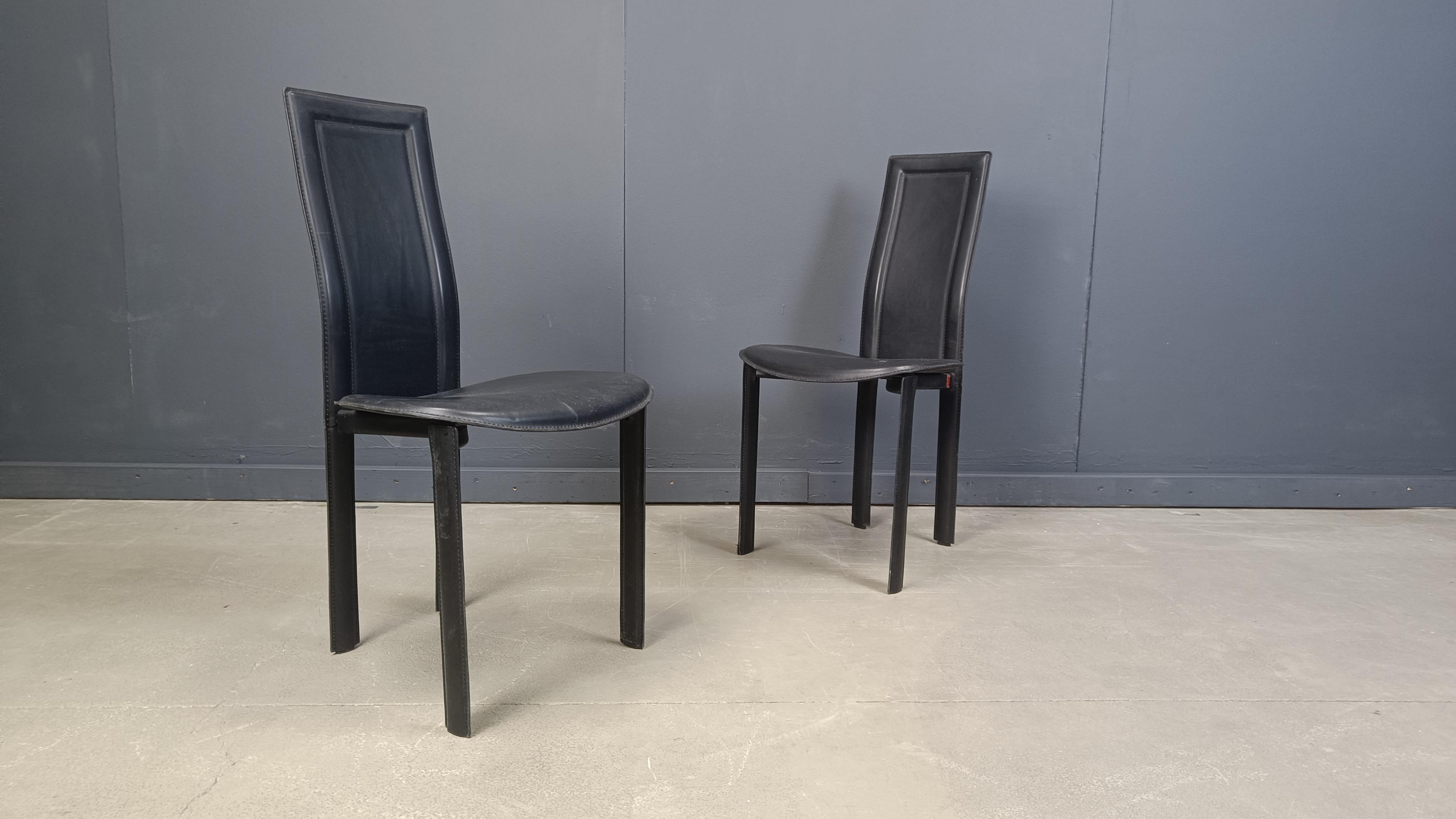 Black leather dining chairs by Cattelan Italy, 1980s - set of 5 2
