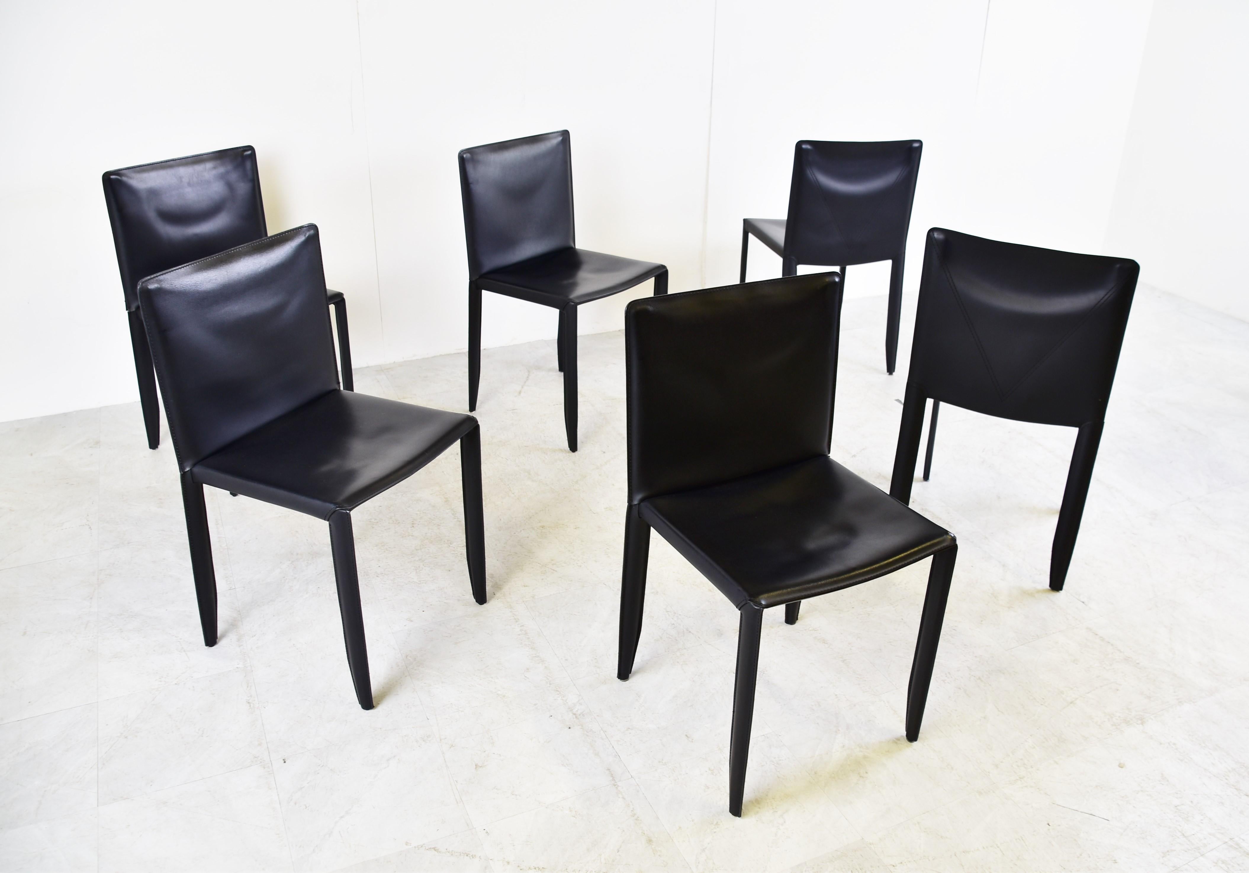 Black Leather Dining Chairs by Cattelan Italy, Set of 6, 1980s 4