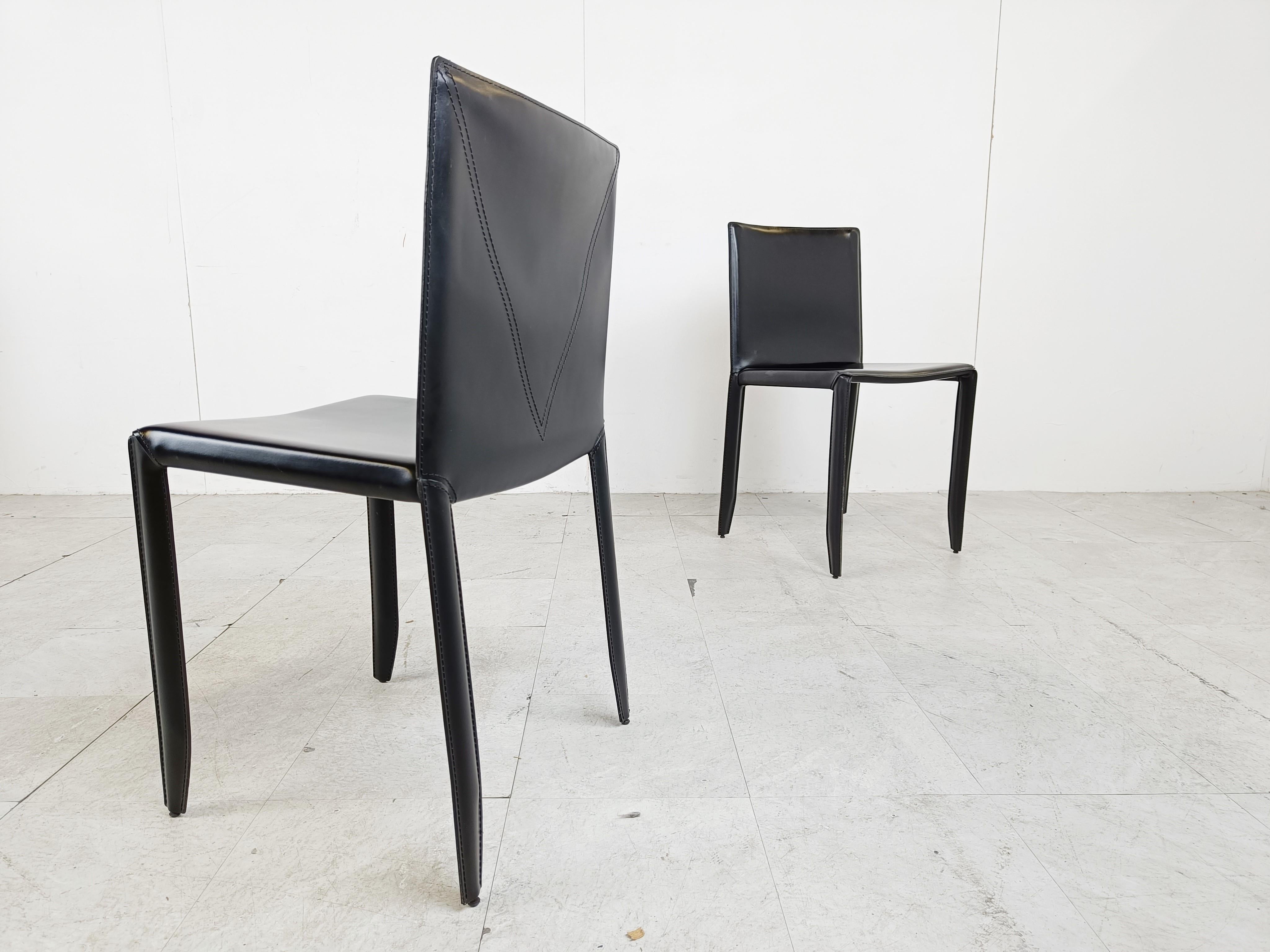 Black Leather Dining Chairs by Cattelan Italy, Set of 6 - 1980s For Sale 4