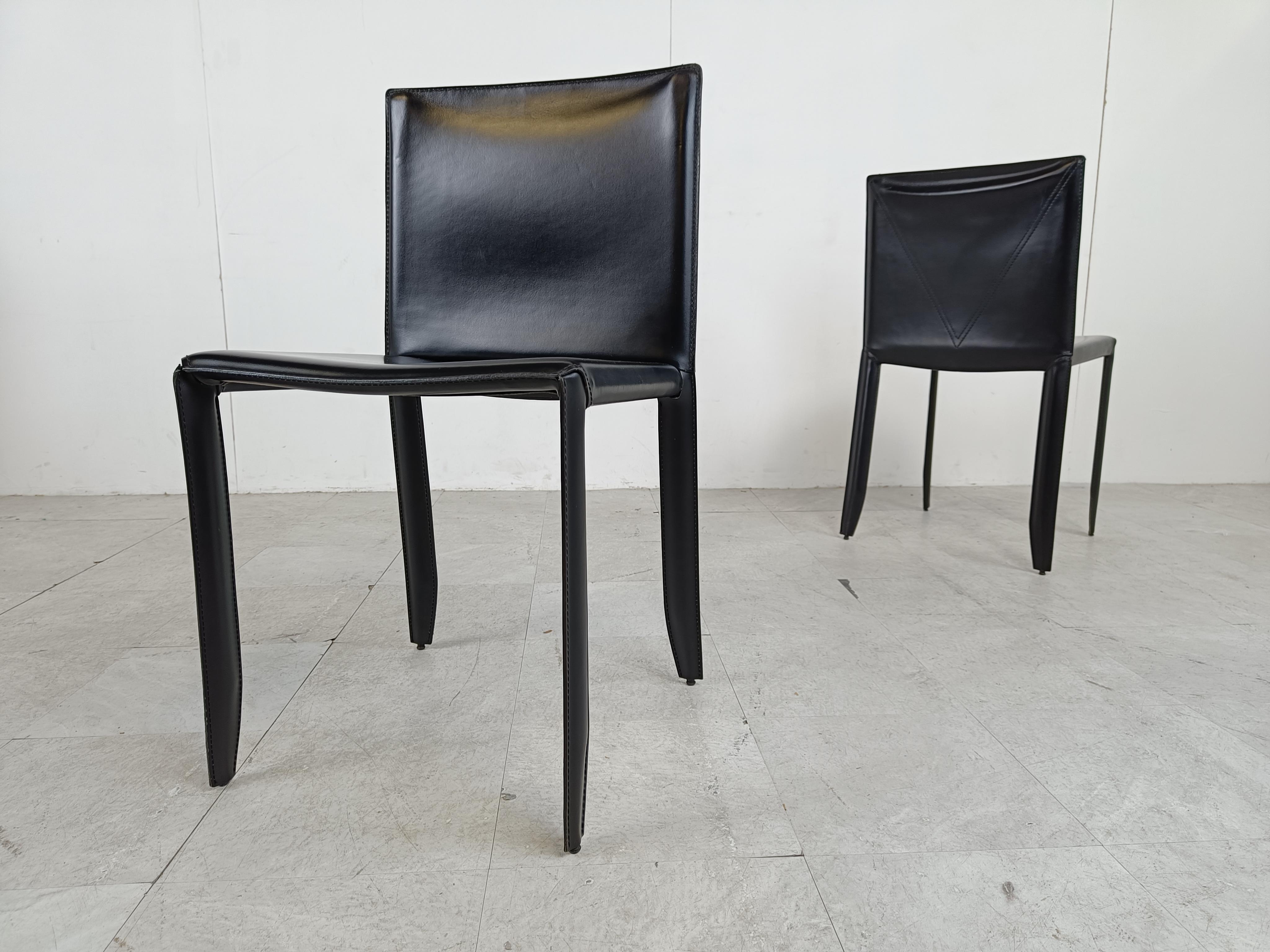 Esszimmerstühle aus schwarzem Leder von Cattelan Italien, 6er-Set, 1980er-Jahre im Angebot 5