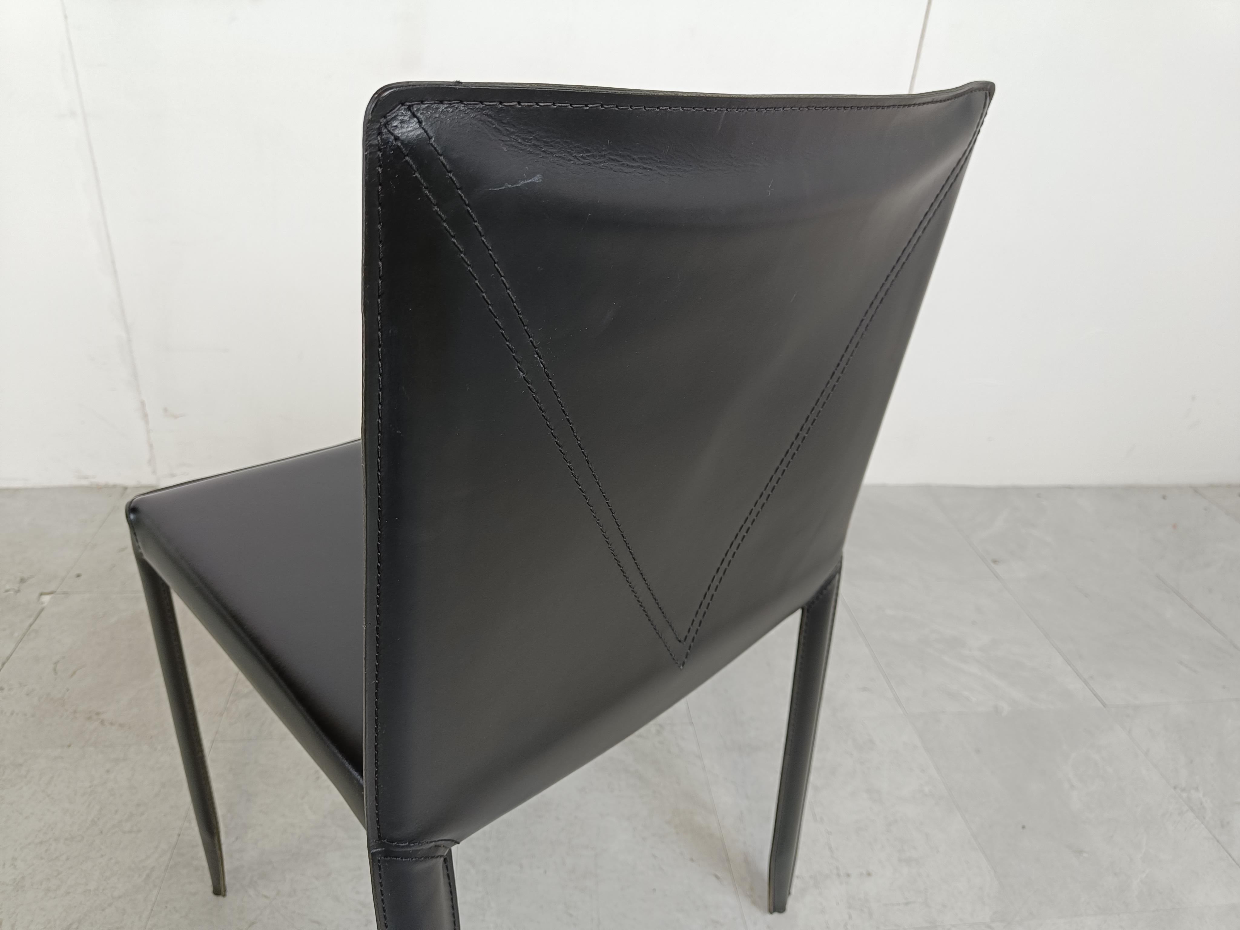 Esszimmerstühle aus schwarzem Leder von Cattelan Italien, 6er-Set, 1980er-Jahre im Angebot 6