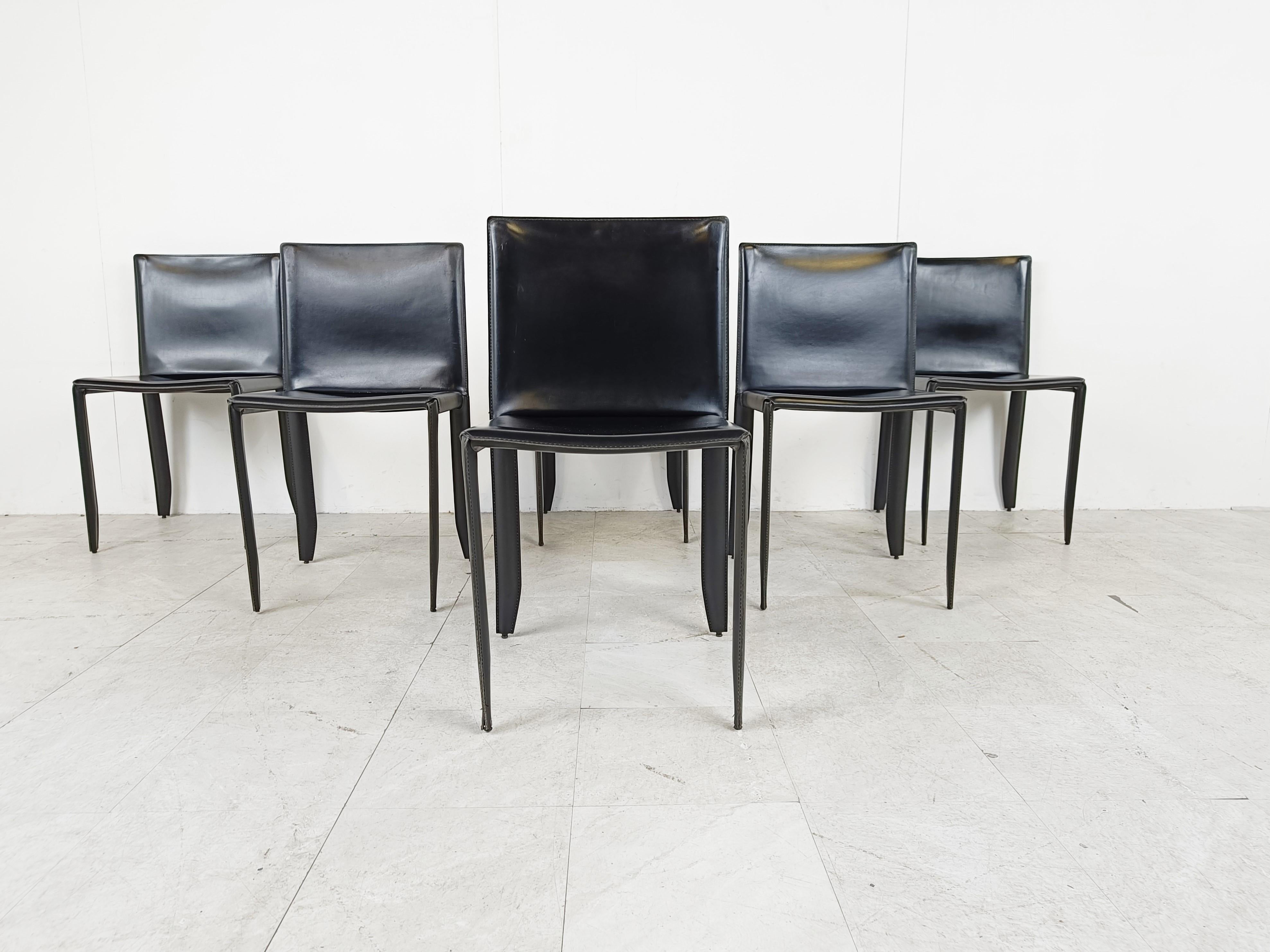Italian Black Leather Dining Chairs by Cattelan Italy, Set of 6 - 1980s For Sale